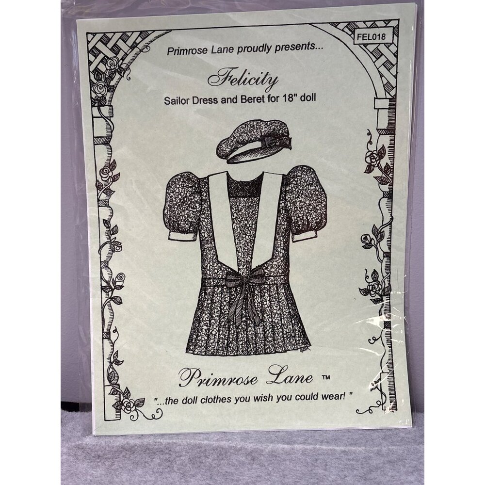 Primrose Lane Felicity Sailor Dress & Beret Sewing Pattern for 18" Doll 1996